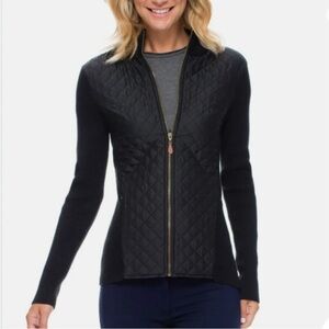 J. McLaughlin Quilted Silk Zip Front Jacket Mock Neck Knit Cotton Black L